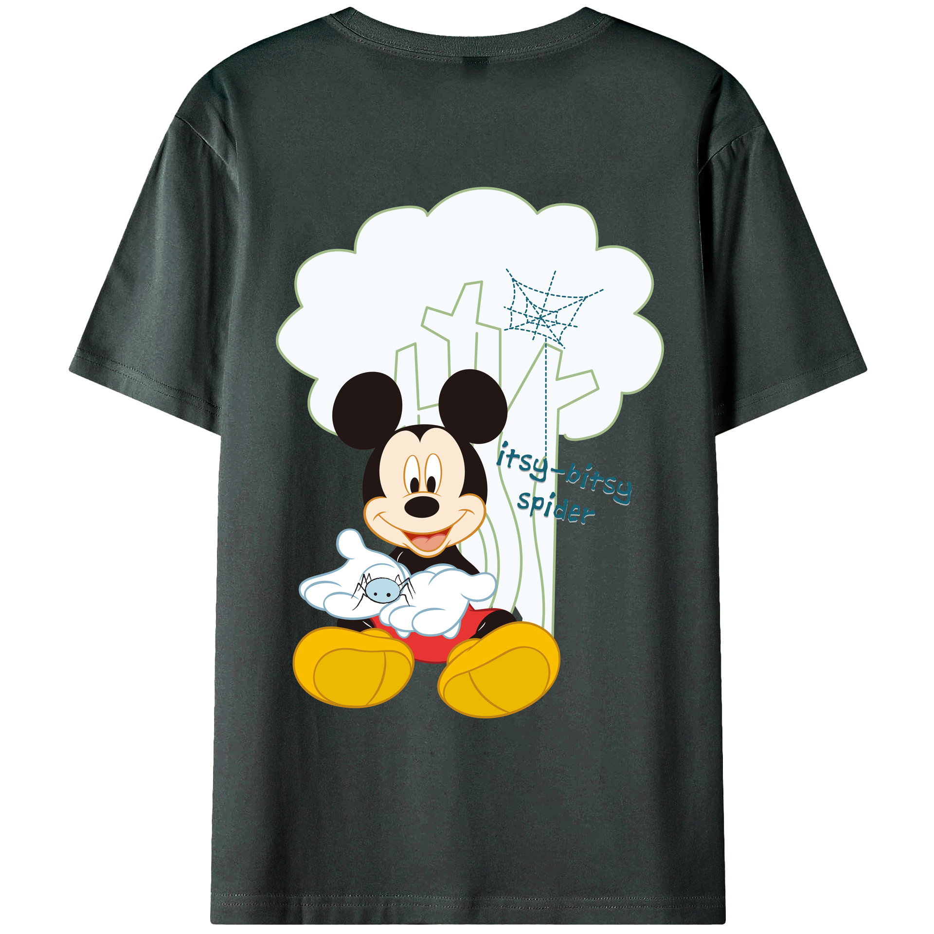ミッキーマウス Mickey Mouse 綿100％ メンズ半袖Tシャツ（バックプリント） 通気性